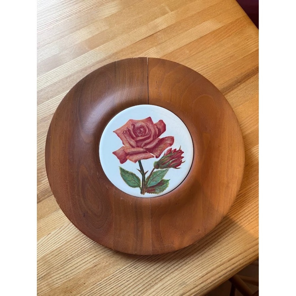 VTG The Original Ozark Walnut Salad Bowls wall decor Floral Hand Painted HTF
